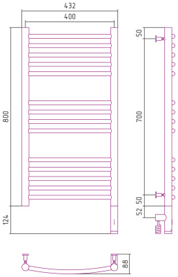 Сунержа Богема 3.0 выгнутая Электрический полотенцесушитель 800х400 от интернет-магазина Purezza 
