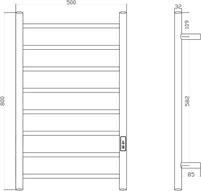 Maxonor IDEAL Электрический полотенцесушитель 800х500 PL-TRE10SS8-36 (50) Бронза матовая от интернет-магазина Purezza 
