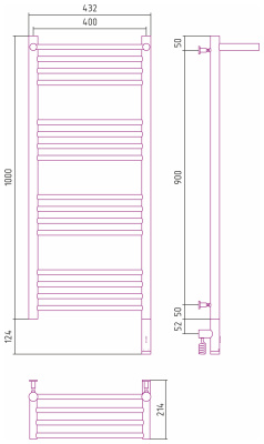 Сунержа Богема с полкой 3.0 Электрический полотенцесушитель 1000х400 Матовое золото от интернет-магазина Purezza 