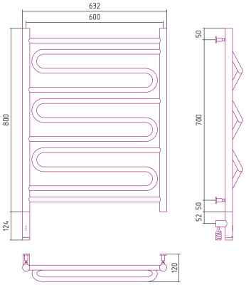 Сунержа Элегия 3.0 Электрический полотенцесушитель 800х600 Матовый черный от интернет-магазина Purezza 