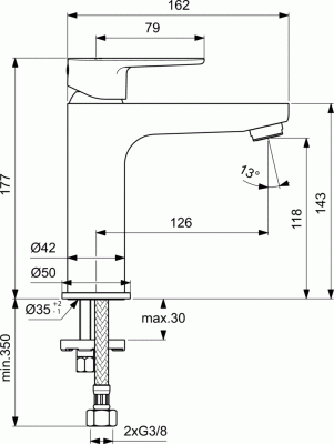 Ideal Standard TYRIA Смеситель для умывальника без донного клапана BC158AA  от интернет-магазина Purezza 