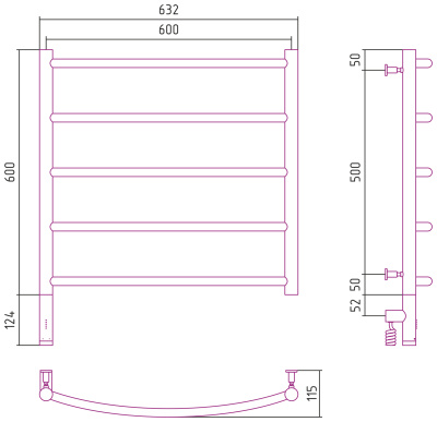 Сунержа Галант 3.0 Электрический полотенцесушитель 600х600 Темный титан муар от интернет-магазина Purezza 