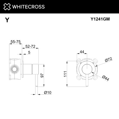 Whitecross Смеситель скрытого монтажа на 1 потребитель Y1241GM Оружейная сталь от интернет-магазина Purezza 