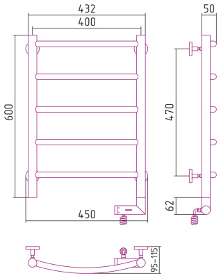 Сунержа Галант 2.0 Электрический полотенцесушитель 600х400 Матовый черный от интернет-магазина Purezza 