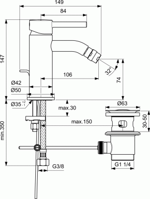 Ideal Standard CERALINE Однорукоятковый смеситель для биде BC197XG Матовый черный от интернет-магазина Purezza 