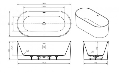 Belbagno Овальная акриловая ванна в комплекте со сливом-переливом 180x80x58 BB705-1800-800 от интернет-магазина Purezza 