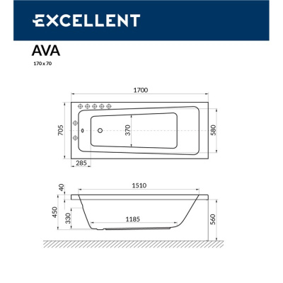 Excellent Ava Акриловая ванна 170х70.5 WAEX.AVA17WH от интернет-магазина Purezza 