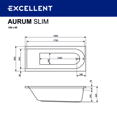 Excellent Actima Aurum Slim Акриловая ванна 180х80 WAAC.AUR18WHS от интернет-магазина Purezza 