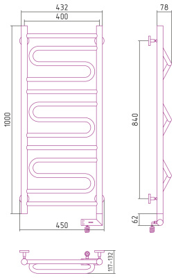 Сунержа Элегия 2.0 Электрический полотенцесушитель 1000х400 Матовый черный от интернет-магазина Purezza 