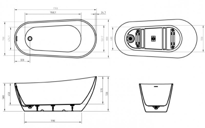 Belbagno Полукруглая акриловая ванна в комплекте со сливом-переливом 170x80x72 BB704-1700-800-K от интернет-магазина Purezza 