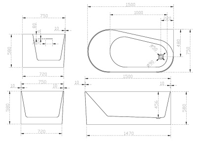 ABBER Акриловая ванна 150x75x58 AB9496-1.5 R от интернет-магазина Purezza 