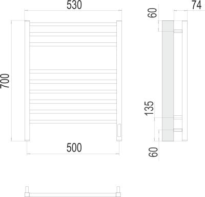 Terminus Ватикан П9 Электрический полотенцесушитель 700х500 4670078526229 Глянцевый черный от интернет-магазина Purezza 