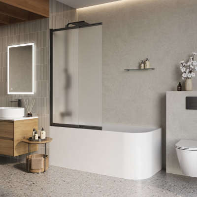 Belbagno LUCE-VF-11 Душевая шторка на ванну, ширина 900 мм, цвет профиля черный матовый, стекло рифленое от интернет-магазина Purezza 