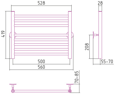 Стилье Универсал-53 Водяной полотенцесушитель 500х500 (3+5) П 18 00653-5050 от интернет-магазина Purezza 