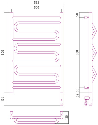 Сунержа Элегия 3.0 Электрический полотенцесушитель 800х500 Матовая шампань от интернет-магазина Purezza 