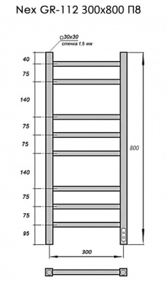 Grois Nex Электрический полотенцесушитель GR112 30х80 П8 9005 U Черный от интернет-магазина Purezza 