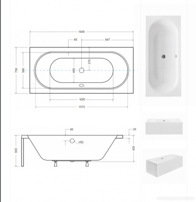 Besco Vitae 180 Акриловая ванна 180х80 #WAV-180-PK от интернет-магазина Purezza 