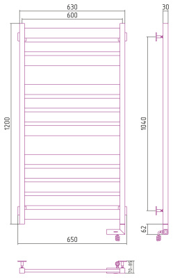 Сунержа Центурион 2.0 Электрический полотенцесушитель 1200x600 Матовый черный от интернет-магазина Purezza 