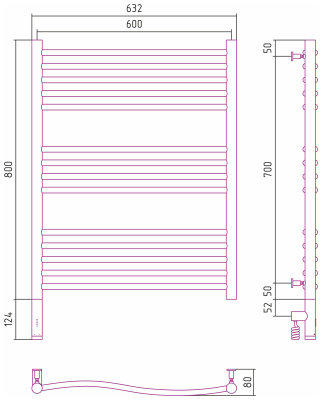Сунержа Флюид 3.0 Электрический полотенцесушитель 800х600 Матовый белый от интернет-магазина Purezza 