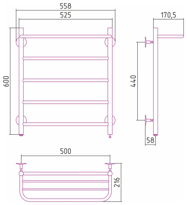 Стилье Формат 30 Электрический полотенцесушитель 600х500 (Полка + 4) П16 от интернет-магазина Purezza 