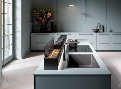 Falmec MONOLITH 90 VETRO NERO Вытяжка встраиваемая в столешницу 90 см от интернет-магазина Purezza 