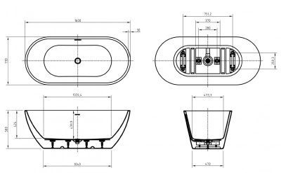 Belbagno UNO Овальная акриловая ванна в комплекте со сливом-переливом 160x73x58 BB701-1600-730-K от интернет-магазина Purezza 