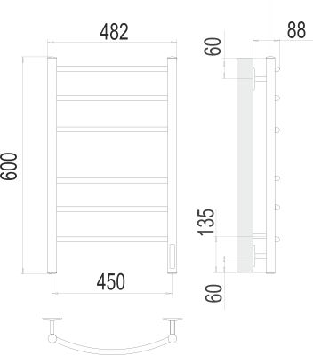 Terminus Классик П6 Электрический полотенцесушитель 600х450 4670078527561 Матовый белый от интернет-магазина Purezza 