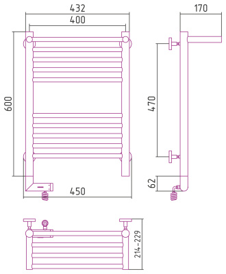 Сунержа Богема с полкой 2.0 Электрический полотенцесушитель 600х400 Светло-розовый от интернет-магазина Purezza 
