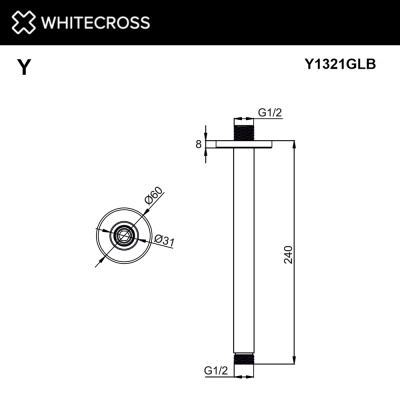 Whitecross Кронштейн душевой потолочный 24 см, цвет Брашированное золото, арт. Y1321GLB от интернет-магазина Purezza 