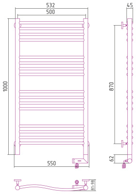 Сунержа Флюид 2.0 Электрический полотенцесушитель 1000х500 Матовый черный от интернет-магазина Purezza 