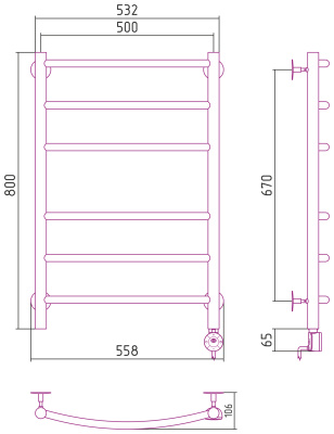 Стилье Формат 12 Электрический полотенцесушитель 800х500 Матовый черный от интернет-магазина Purezza 