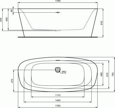 Ideal Standard DEA Свободностоящая акриловая ванна 170х75х61 K8720V3 Белый матовый/Черный матовый от интернет-магазина Purezza 