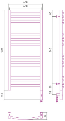 Сунержа Аркус 3.0 Электрический полотенцесушитель 1000х400 от интернет-магазина Purezza 