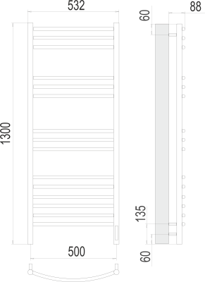Terminus Классик П15 Электрический полотенцесушитель 1300х500 4670078527349 Матовый черный от интернет-магазина Purezza 