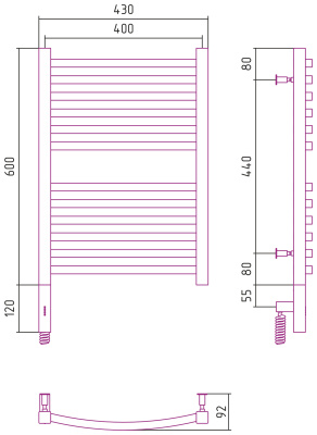 Сунержа Аркус 3.0 Электрический полотенцесушитель 600х400 от интернет-магазина Purezza 