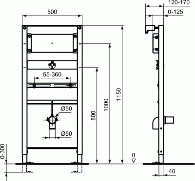 Ideal Standard PROSYS Рама для монтажа писсуара с задней подводкой и встраиваемого смывного устройства R016367 от интернет-магазина Purezza 