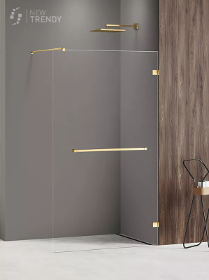 New Trendy AVEXA GOLD SHINE Душевая перегородка с вешалкой, длина 500-1600 мм, золотой профиль, стекло прозрачное, толщина стекла 8 мм от интернет-магазина Purezza 