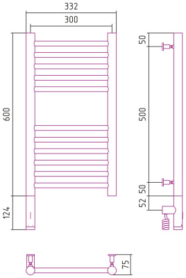 Сунержа Богема 3.0 прямая Электрический полотенцесушитель 600х300 Состаренная латунь от интернет-магазина Purezza 