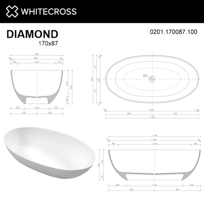 Whitecross Diamond Ванна отдельностоящая 170х87х56 0201.170087.100 от интернет-магазина Purezza 
