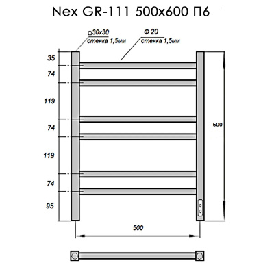 Grois Nex Электрический полотенцесушитель GR111 50х60 П6 9016 U Белый от интернет-магазина Purezza 