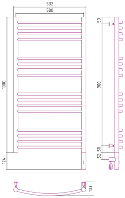 Сунержа Богема 3.0 выгнутая Электрический полотенцесушитель 1000х500 Белый от интернет-магазина Purezza 