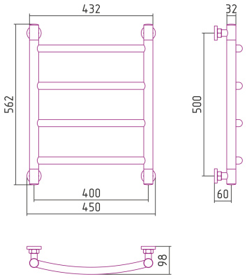 Сунержа Галант+ Водяной полотенцесушитель 500х400 020-0200-5040 Шампань от интернет-магазина Purezza 