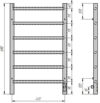 Grois Laura Полотенцесушитель электрический GR131 40x70 П6 grey R Ф32 Серый от интернет-магазина Purezza 
