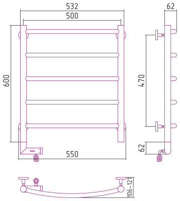 Сунержа Галант 2.0 Электрический полотенцесушитель 600х500 Матовый черный от интернет-магазина Purezza 