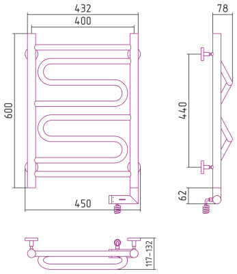 Сунержа Элегия 2.0 Электрический полотенцесушитель 600х400 Матовый черный от интернет-магазина Purezza 