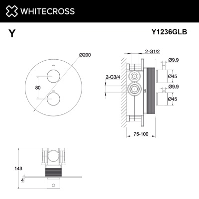Whitecross Смеситель термостатический для душа скрытого монтажа Y1236GLB Брашированное золото от интернет-магазина Purezza 