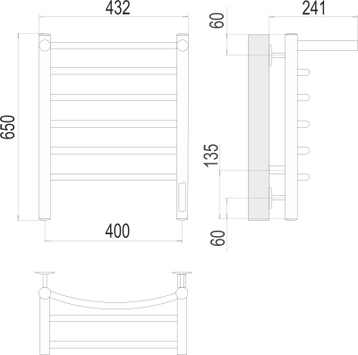 Terminus Классик с/п П6 Электрический полотенцесушитель 650х400 4670078531384 Нержавеющая сталь от интернет-магазина Purezza 