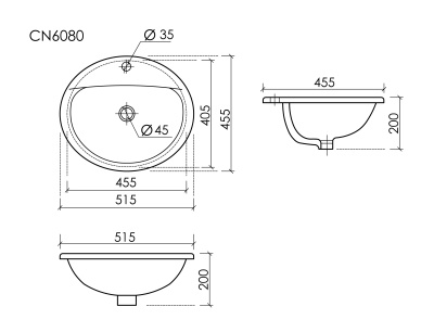 Ceramicanova Sun Раковина встраиваемая сверху овальная с переливом 51,5х45,5 CN6080 Белый от интернет-магазина Purezza 