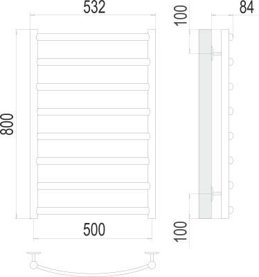 Terminus Атланта+ П8 Водяной полотенцесушитель 800х500 4670078529992 Нержавеющая сталь от интернет-магазина Purezza 