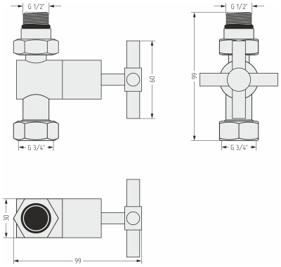 Сунержа Вентиль прямой крест G 1/2" НР х G 3/4" НГ 15-1409-1234 Темный титан муар от интернет-магазина Purezza 